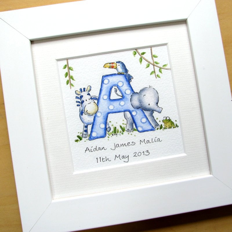<!--040-->Personalised jungle watercolour initial painting