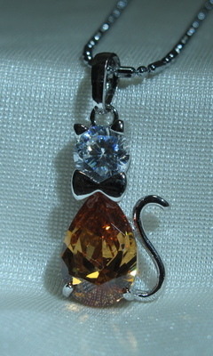 Cat Pendant in Pear Cut Stone