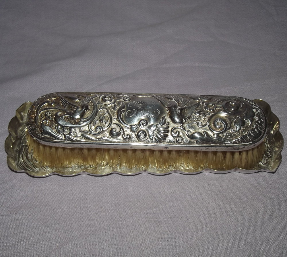 Victorian Silver Brush and Tray, London 1898.