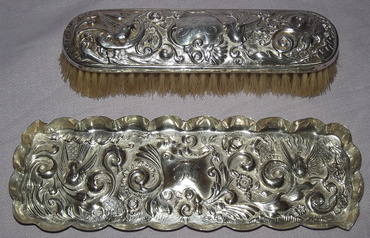 Victorian Silver Brush and Tray London 1898 (2)
