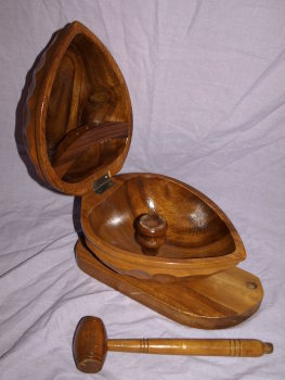 Large Wooden Nutcracker In The Shape Of A Walnut And Mallet (2)