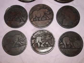 Carved African Set of Cased Animal Drinks Coasters. Small. (3)