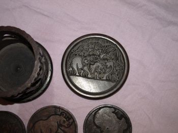 Carved African Set of Cased Animal Drinks Coasters. Small. (4)
