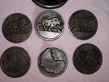 Carved African Set of Cased Animal Drinks Coasters. Medium. (2)