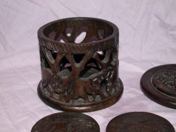 Carved African Set of Cased Animal Drinks Coasters. Medium. (4)