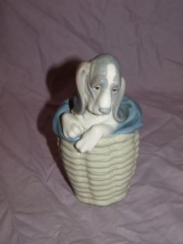 Lladro Dog in a Basket Figurine. (2)