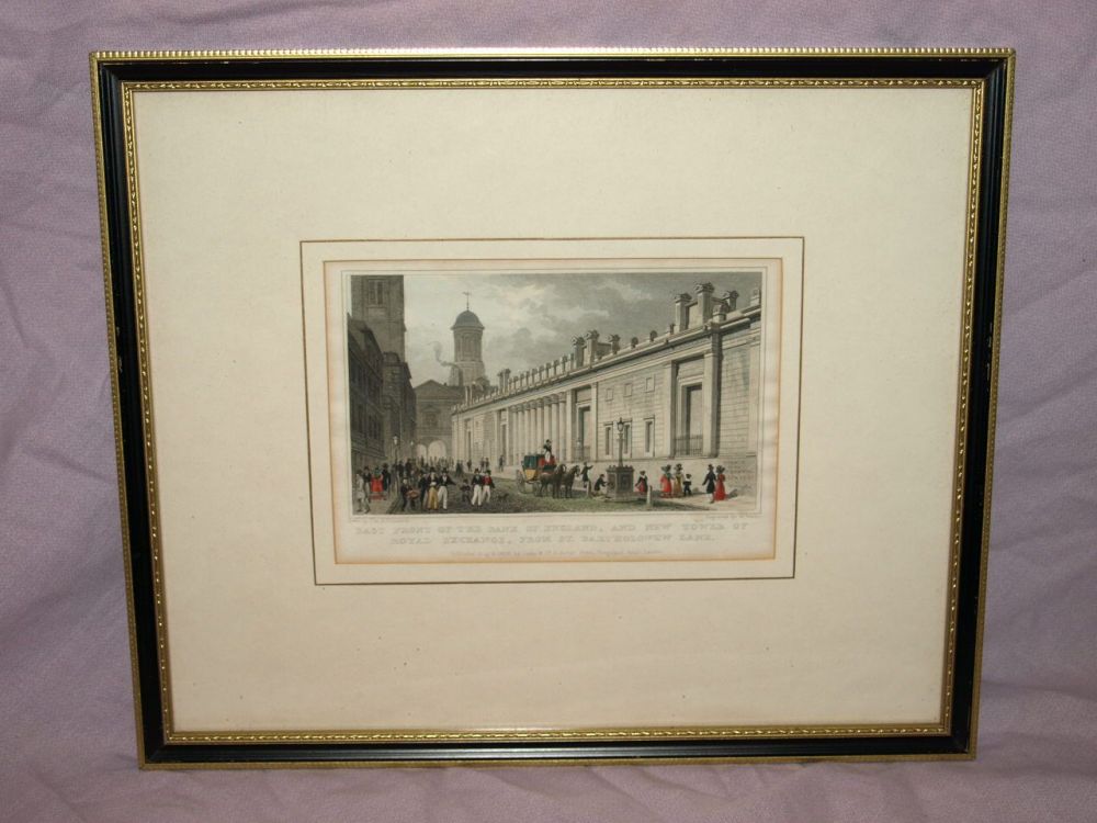 East Front of The Bank of England and New Tower of Royal Exchange, from St Bartholomew Lane Framed Antique Print.