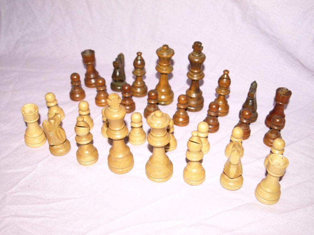 Vintage Wooden Chess Set with Case.