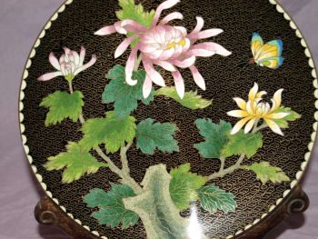 Cloisonn&eacute; Plate and Stand. (2)