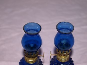 Pair of Vintage Blue Miniature Oil Lamps. (3)