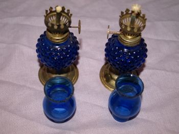 Pair of Vintage Blue Miniature Oil Lamps. (6)