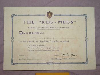 Vintage Keg Meg Membership Card and Certificate 1930s. (2)