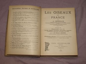 Les Oiseaux De France, The Birds of France Book, A Menegaux, Vol 4. (4)