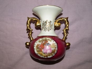 Limoges Meissner Red and Gold Handled Vase. (2)