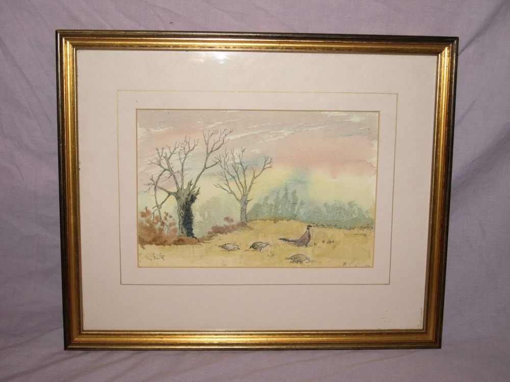 Country Scene with Pheasants Watercolour Painting by Pam Philp.