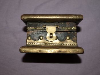 Small Wooden Box with Brass Decoration &amp; Inlaid Tiles. (2)