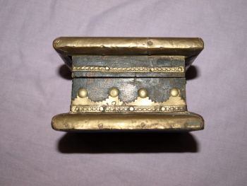 Small Wooden Box with Brass Decoration &amp; Inlaid Tiles. (3)