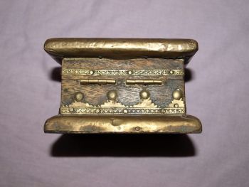 Small Wooden Box with Brass Decoration &amp; Inlaid Tiles. (4)