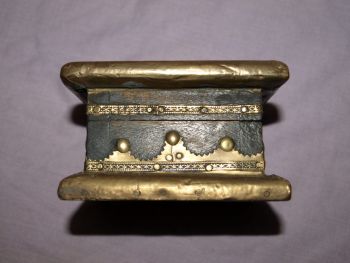 Small Wooden Box with Brass Decoration &amp; Inlaid Tiles. (5)