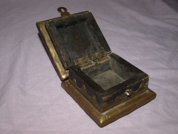 Small Wooden Box with Brass Decoration &amp; Inlaid Tiles. (9)