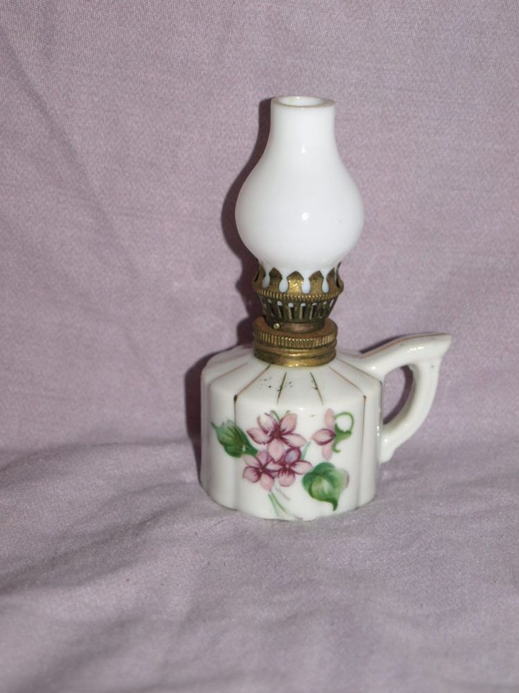 Vintage White Miniature Oil Lamp.