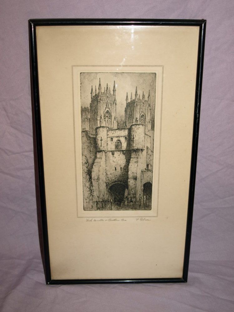 York Minster and Bootham Bar Framed Print signed F Robson.