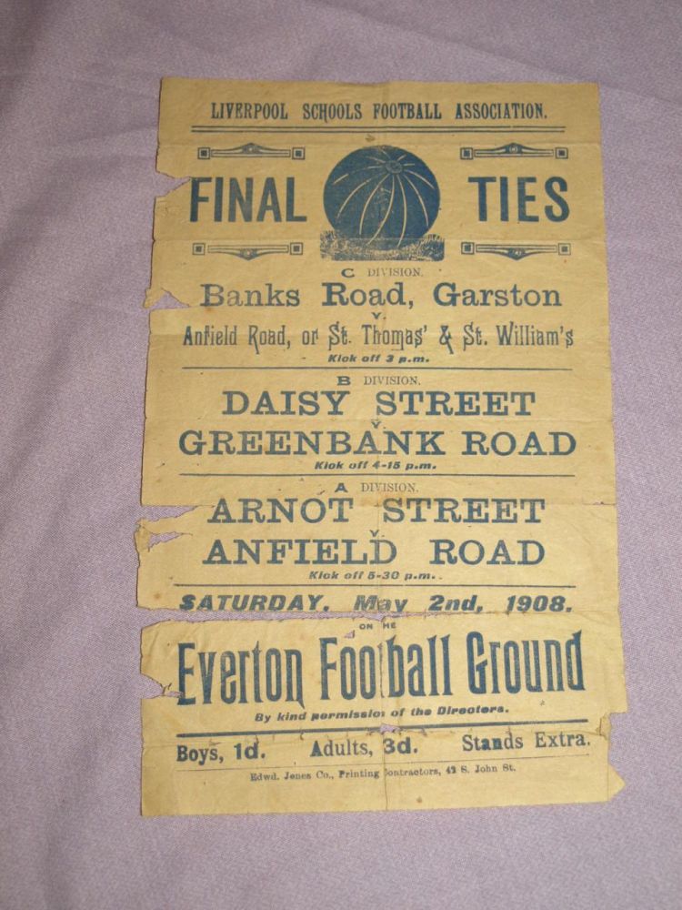 Liverpool Schools Football Association Final Ties Flyer 1908.