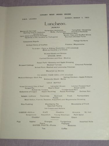 Cunard Line Laconia Lunch Menu 5th March 1933. (3)