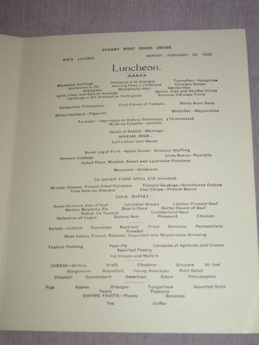Cunard Line Laconia Lunch Menu 26th February 1933. (3)