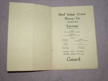 Cunard Line Cruise Laconia Passenger List 1933. (2)