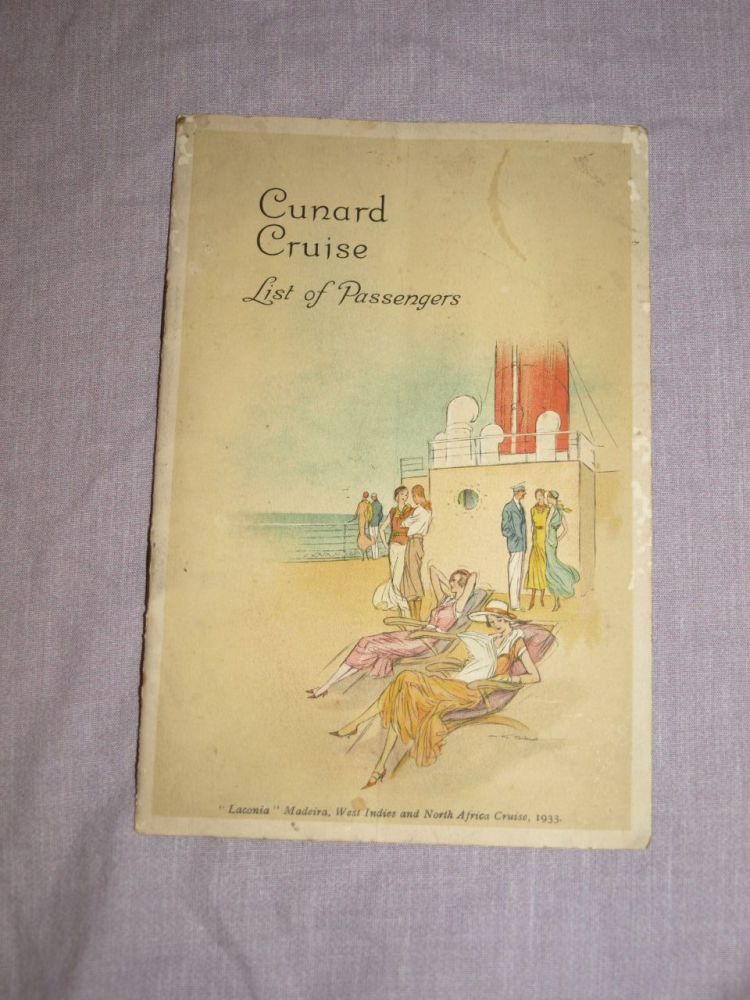 Cunard Line Cruise Laconia Passenger List 1933.