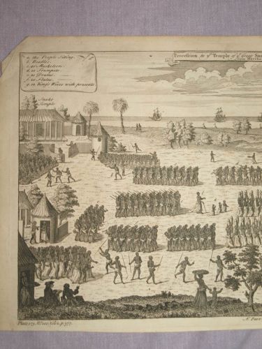 18 C Antique Engraving, Procession to Ye Temple of the Great Snake on Crown