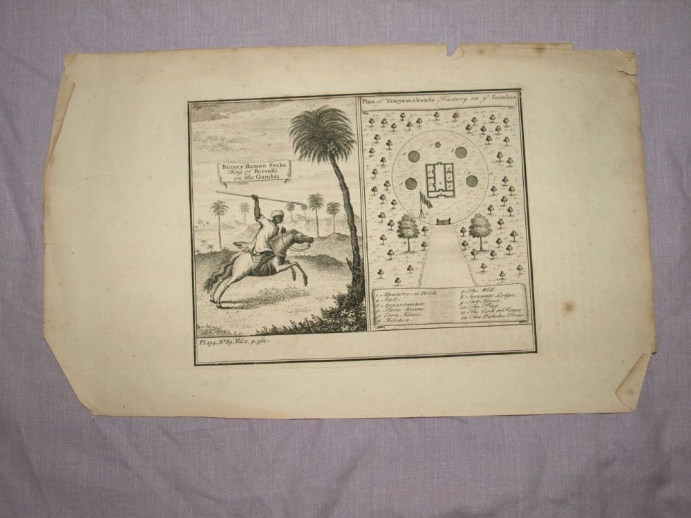18 C Antique Engraving, King of Barsalli, Plan of Yamyamakunda Factory. 