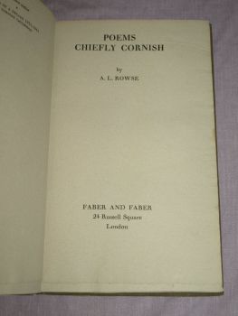 Poems Chiefly Cornish by A L Rowse. (2)