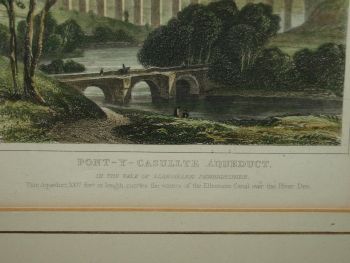 Pont-y Casullte Aqueduct Wales Framed Antique Print. (3)