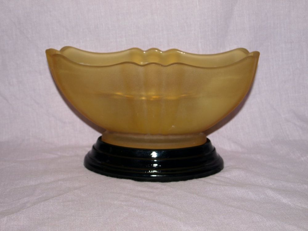 Amber Glass Flower Bowl with Frog. 1920s/30s.