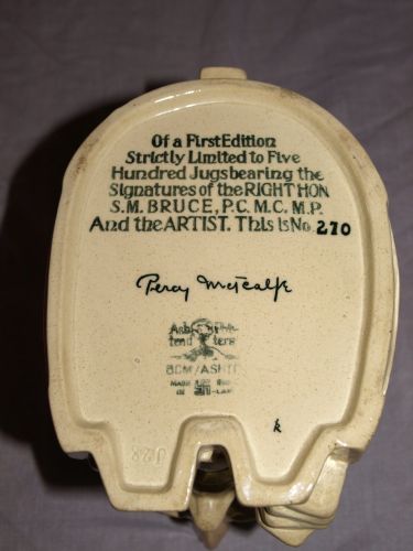 Ashtead Potters Ltd S M Bruce, Prime Minister of Australia Jug, 1928. (9)