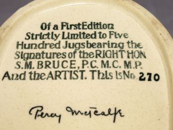 Ashtead Potters Ltd S M Bruce, Prime Minister of Australia Jug, 1928. (10)