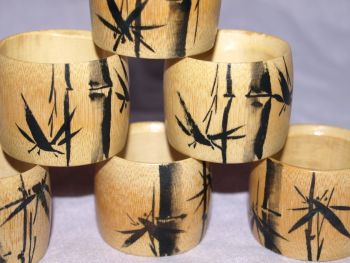 Vintage Set of 6 Wooden Napkin Rings, Bamboo Design. (2)