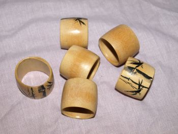 Vintage Set of 6 Wooden Napkin Rings, Bamboo Design. (4)