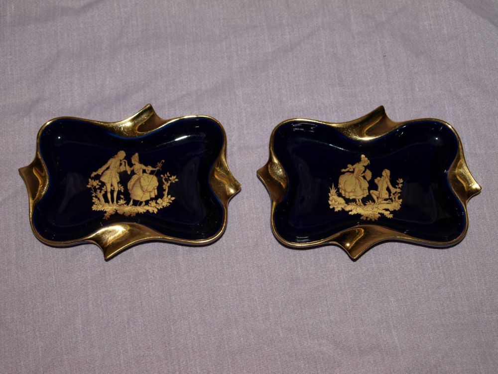 Limoges Blue and Gold Pair of Ashtrays.