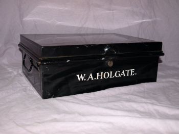 Old Antique Black Deed Box With Handles. W. A. Holgate. (2)