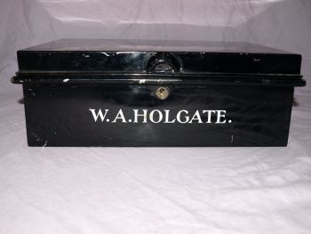 Old Antique Black Deed Box With Handles. W. A. Holgate. (6)