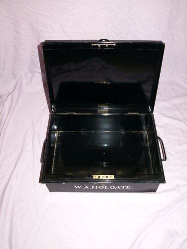 Old Antique Black Deed Box With Handles. W. A. Holgate. (7)