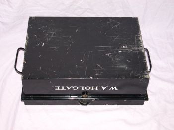 Old Antique Black Deed Box With Handles. W. A. Holgate. (10)