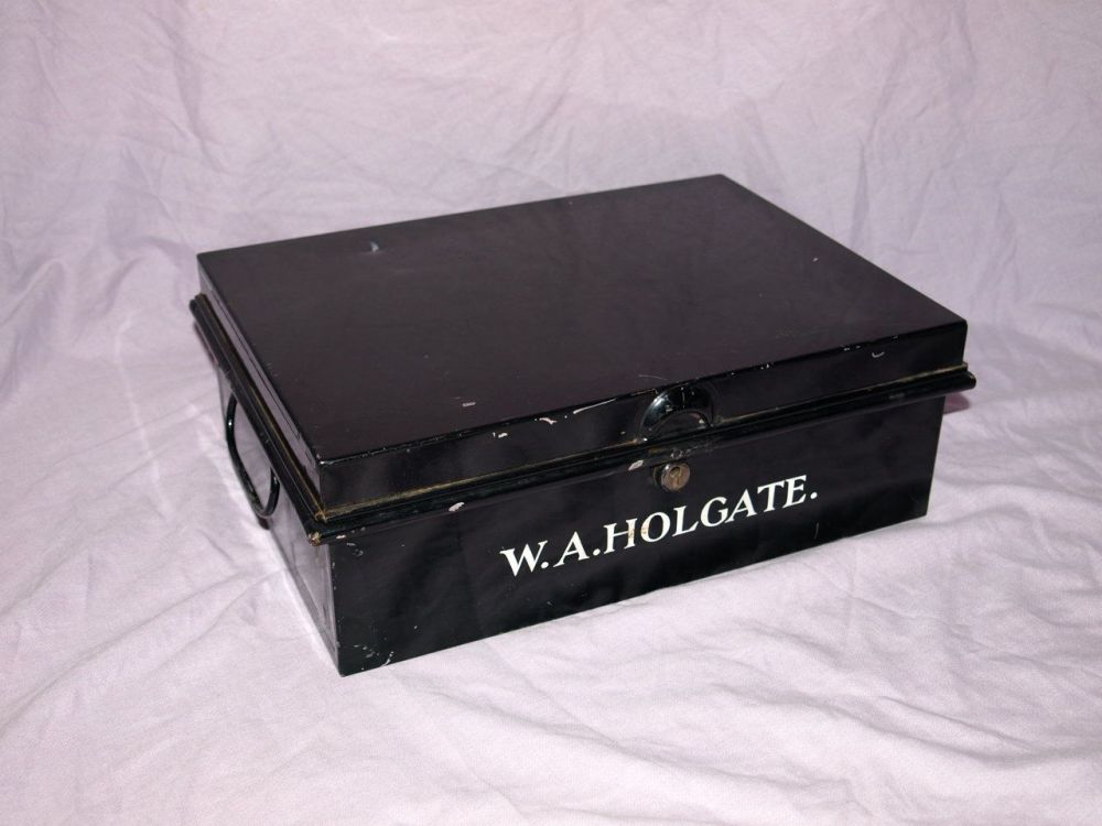 Old Antique Black Deed Box With Handles. W. A. Holgate.