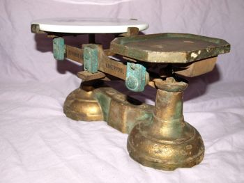 Victorian Cast Iron Dairy Scales With Ceramic Plate. (4)