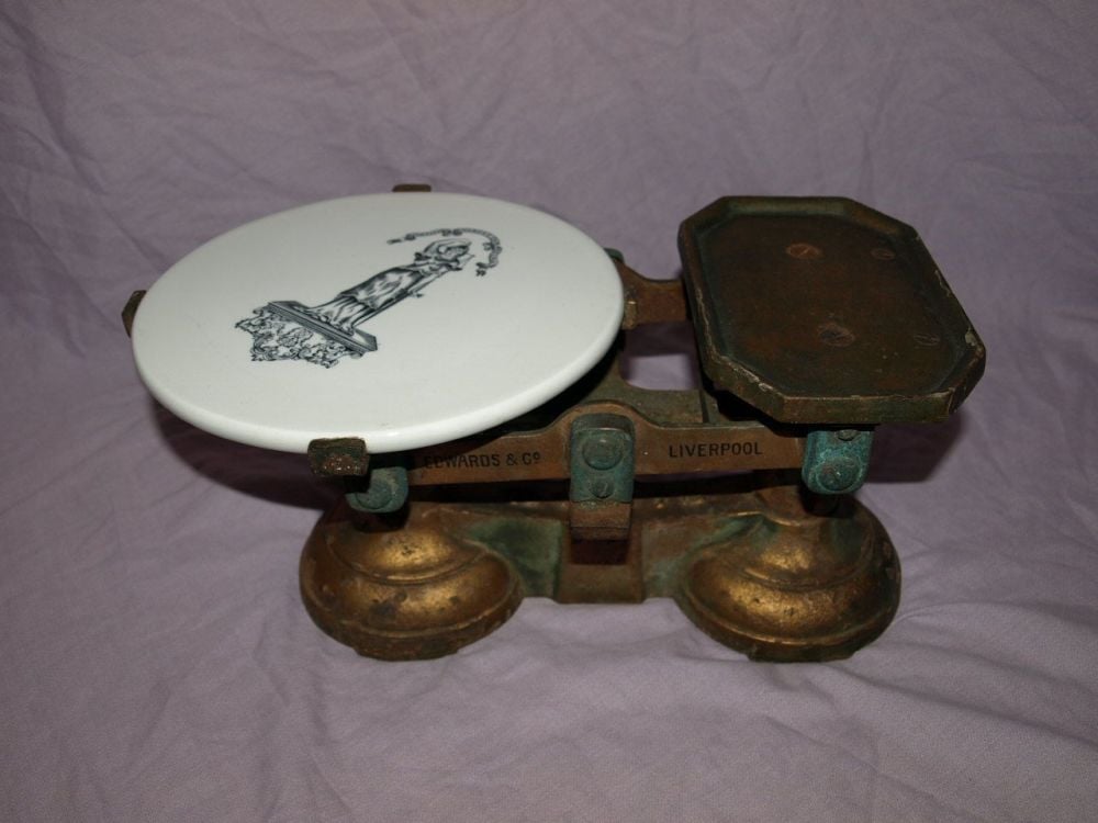 Victorian Cast Iron Dairy Scales With Ceramic Plate.