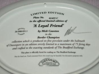 Davenport Ltd Edition Border Collie Plate &lsquo;A Loyal Friend&rsquo;. Border Champion