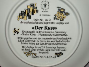 Lilien Porcelain Limited Edition Plate &lsquo;Der Kuss&rsquo; The Kiss. (4)